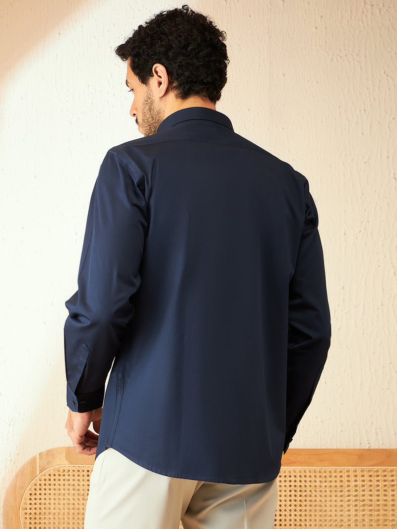DENNISON Navy blue Smart Spread Collar Cotton Formal Shirt
