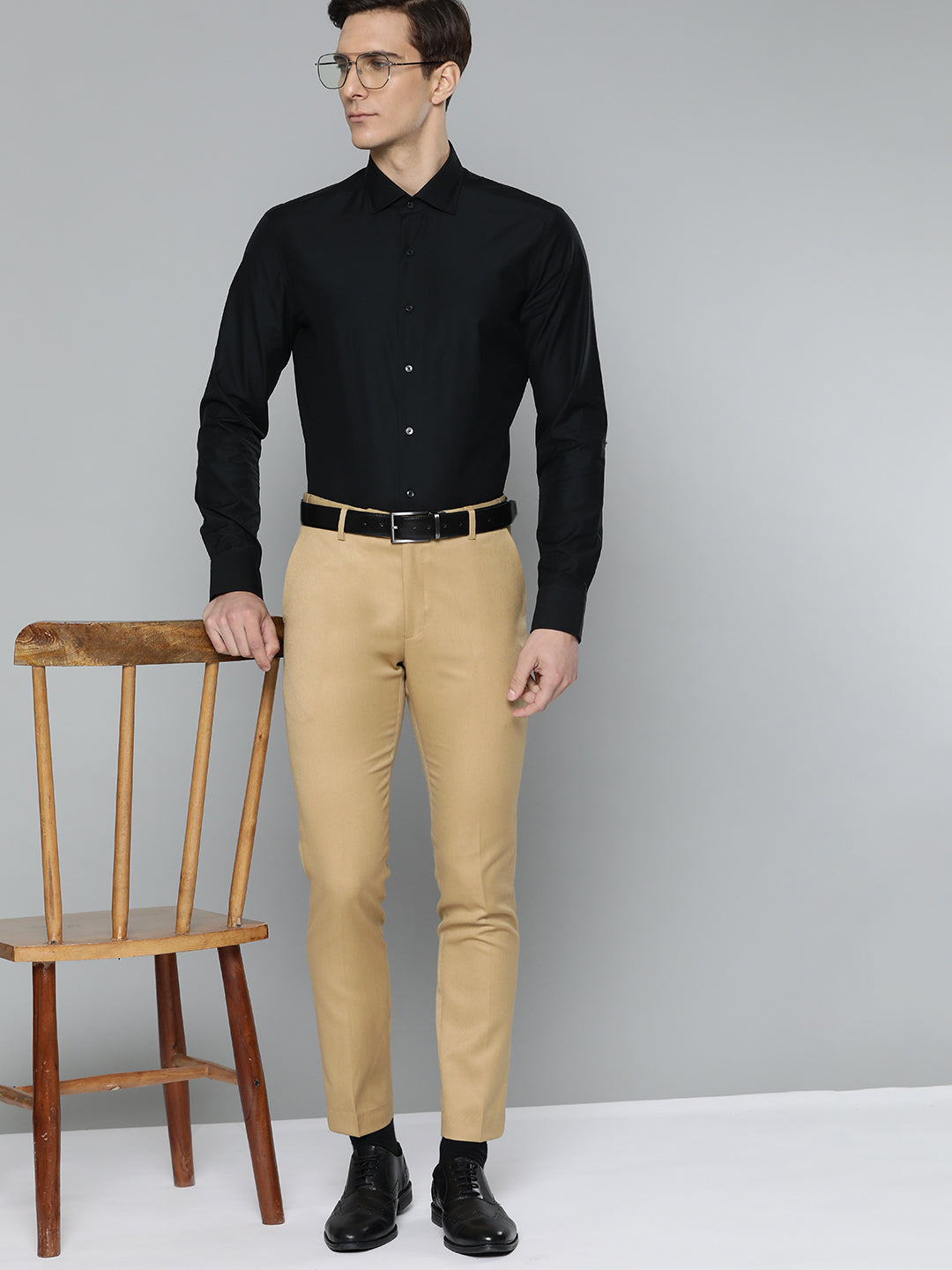Buy Peter England Camel Cotton Slim Fit Flat front trousers for Mens Online   Tata CLiQ