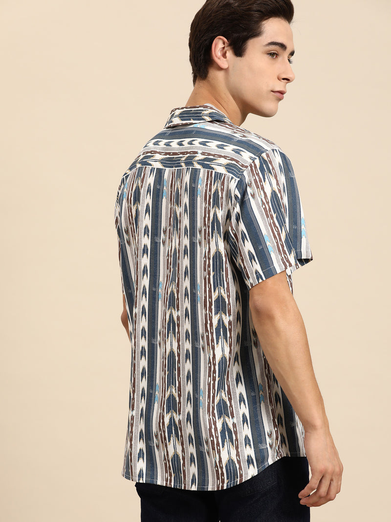DENNISON Men Blue Block Printed Shirt
