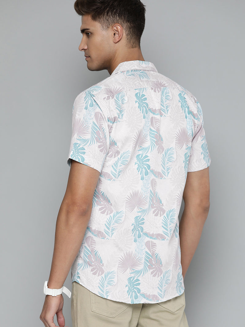 DENNISON Men White Smart Slim Fit Floral Printed Casual Shirt