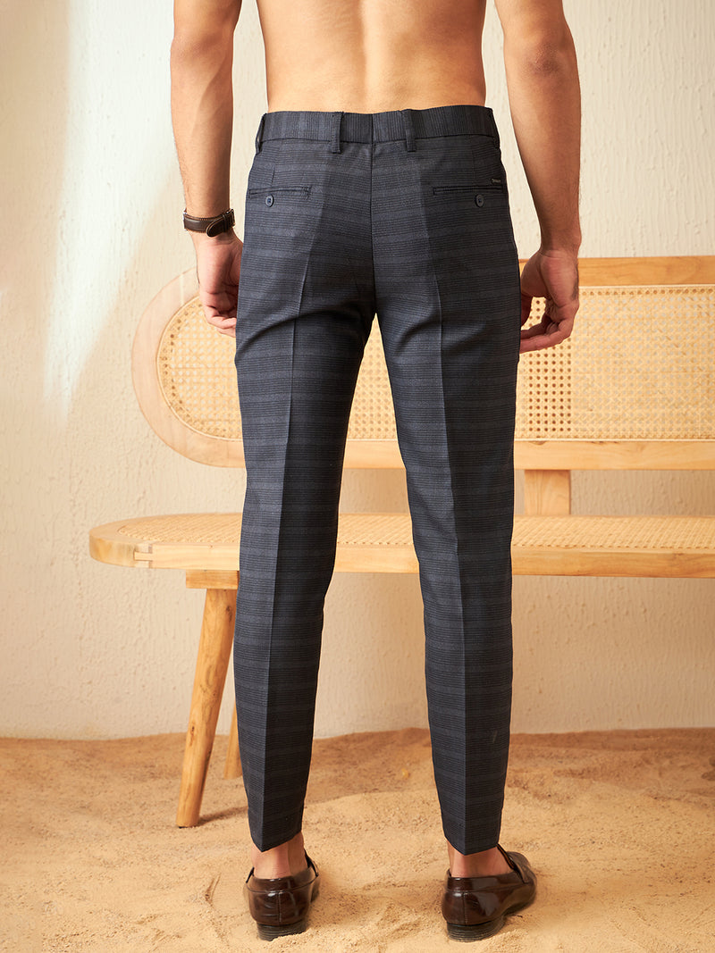 DENNISON Men Checked Smart Tapered Fit Easy Wash Blue Trouser