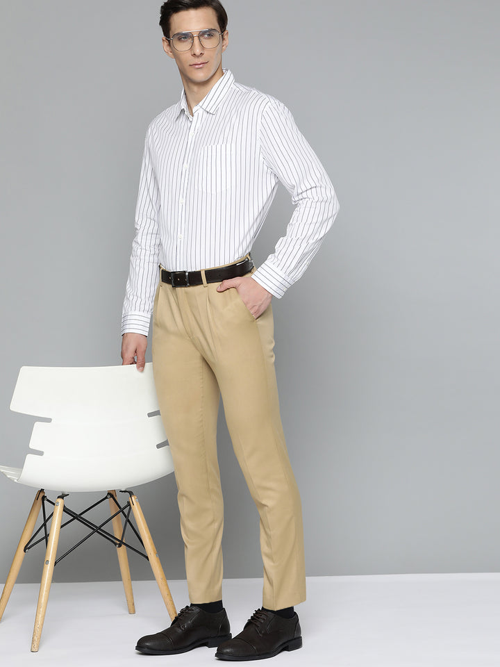 DENNISON Men Beige Smart Tapered Fit Pleated Trousers