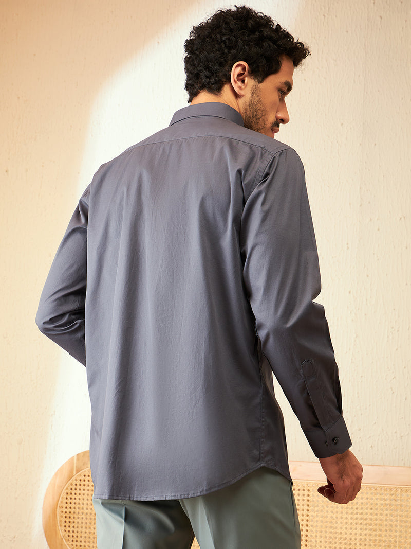 Steel Grey: Cotton Formal Shirt