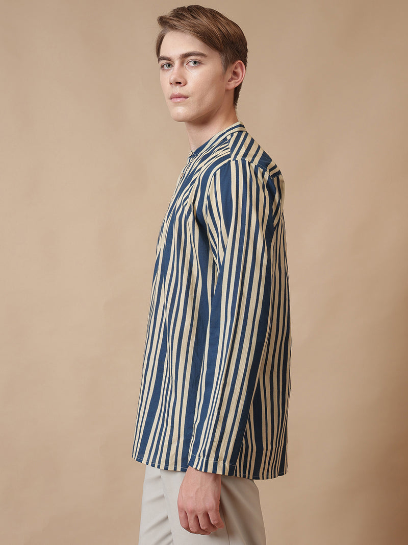 Mandarin Vintage Striped Short Kurta