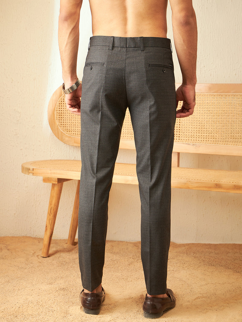 DENNISON Men Checked Smart Tapered Fit Easy Wash Grey Color Trouser