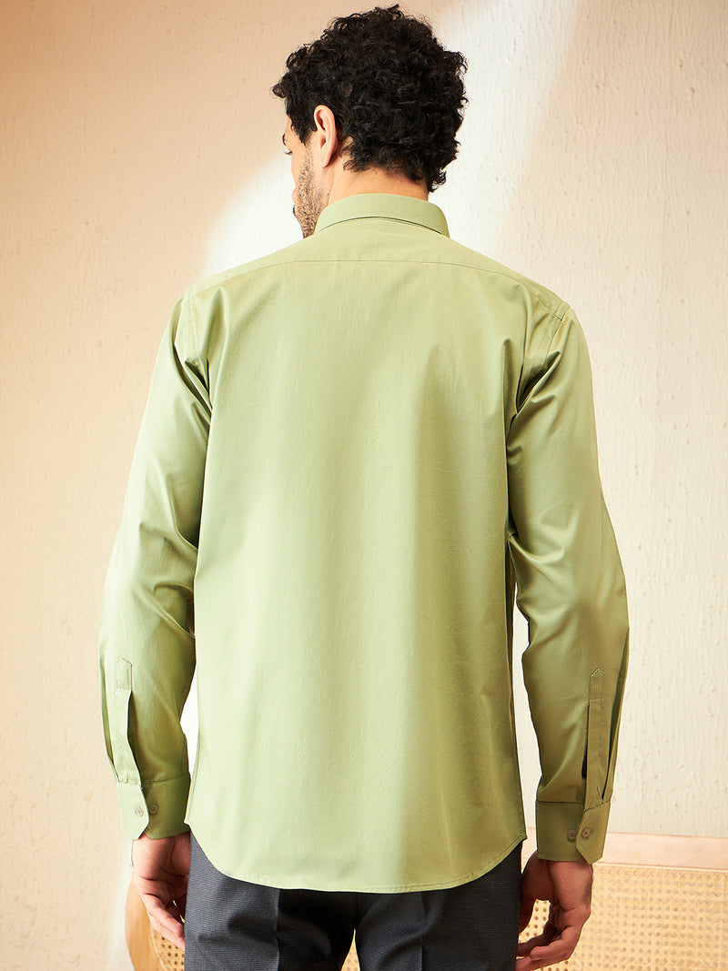 Green: Smart Spread Collar Cotton Formal Shirt