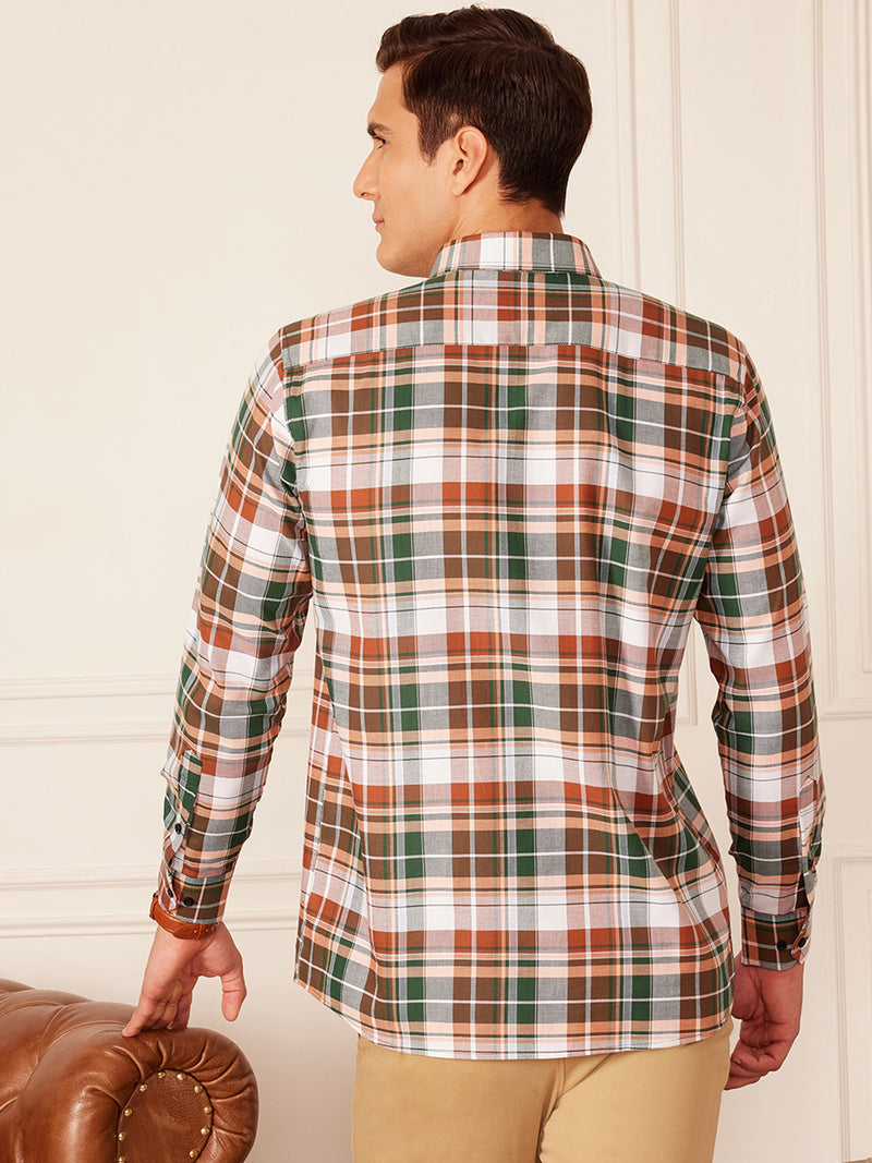 DENNISON Smart Tartan Checks Checked Button-Down Collar Casual Shirt