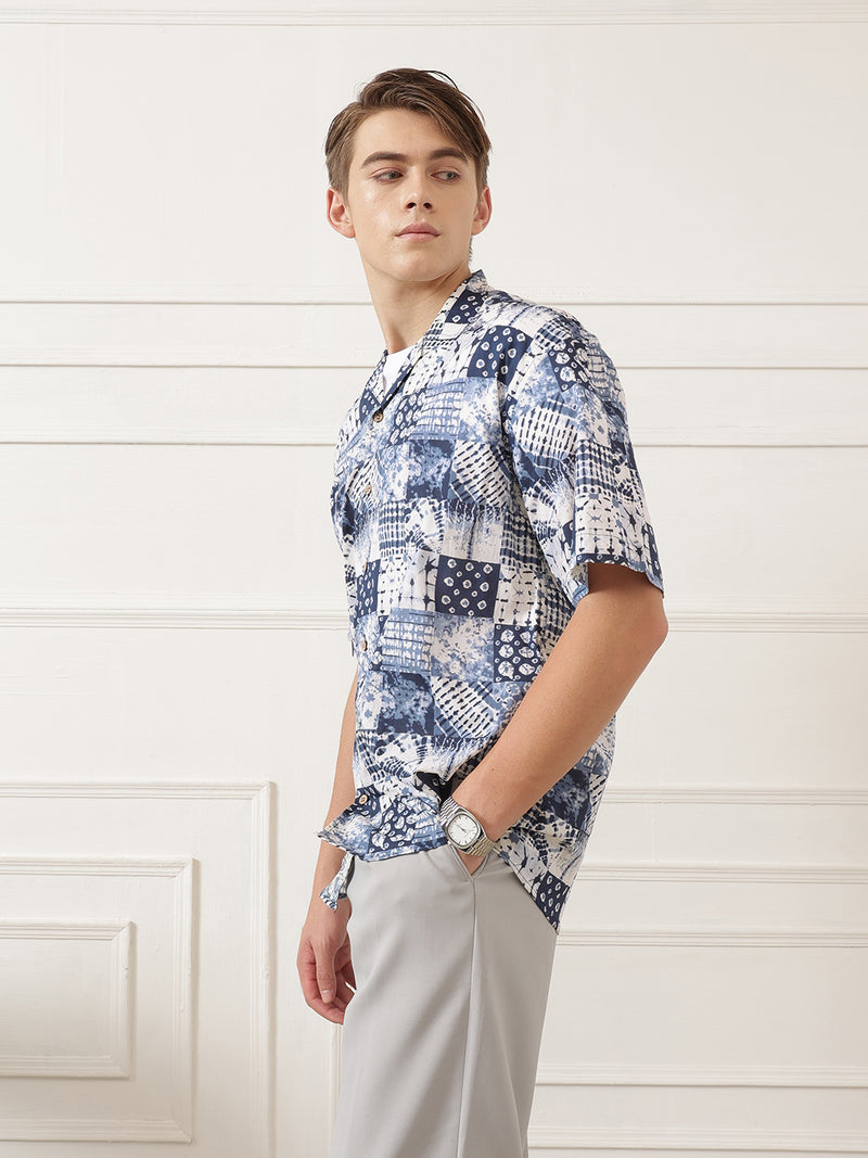 Blue Patchwork Resort Shirt
