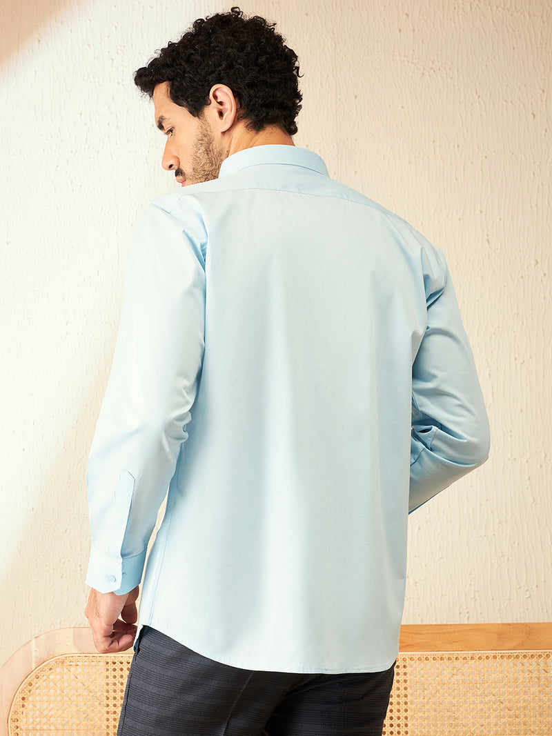 Sky Blue Smart: Spread Collar Cotton Formal Shirt