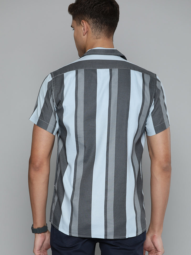 Blue: Full Sleeve Button-Down Collar Striped Shirt