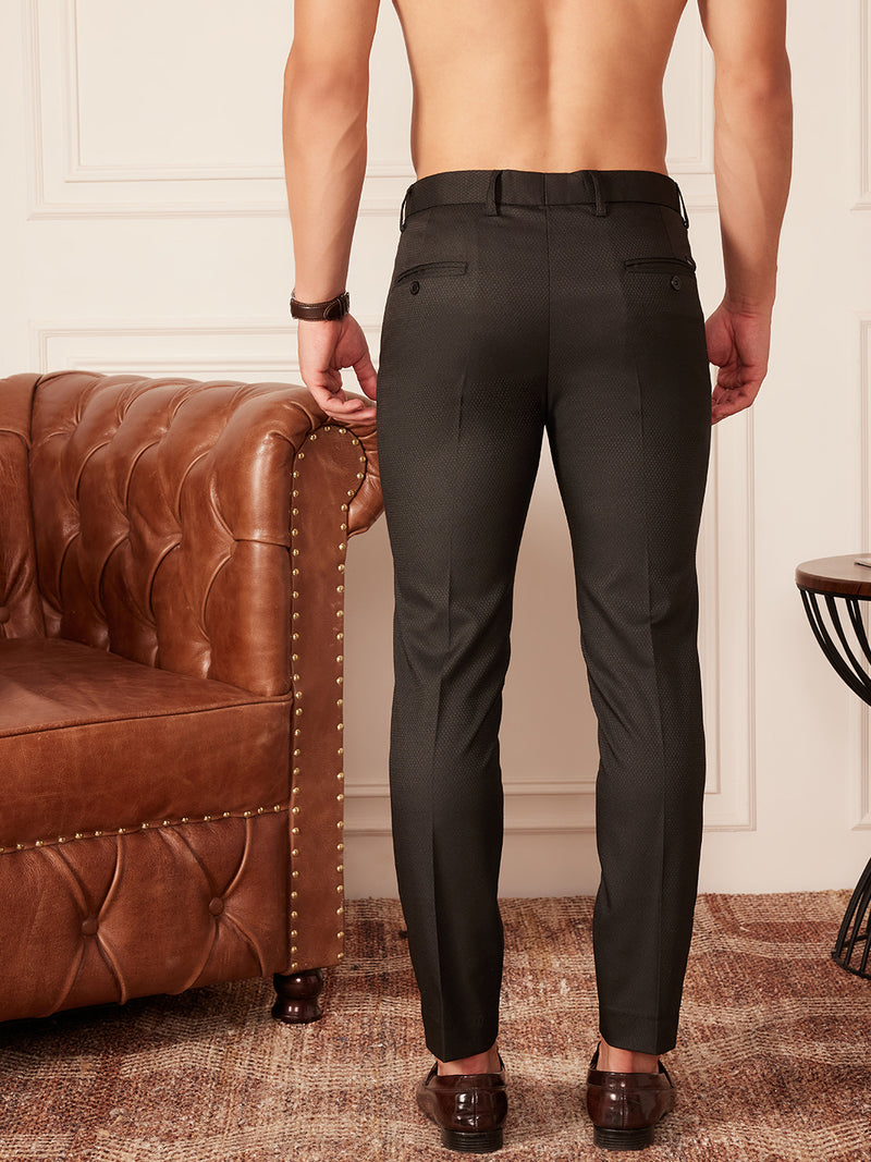 DENNISON Men Black Smart Tapered Fit Mid-Rise Easy Wash Trousers
