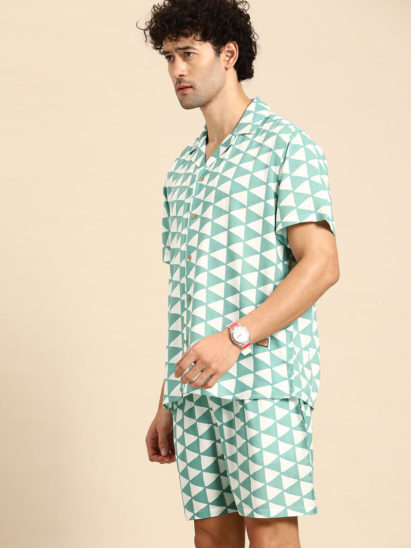 DENNISON Men Comfort Fit Coord Set | Printed Shirt With Shorts