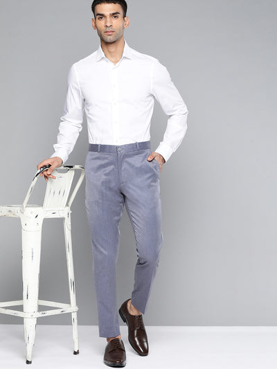 DENNISON Men Blue Smart Tapered Fit Easy Wash Trousers