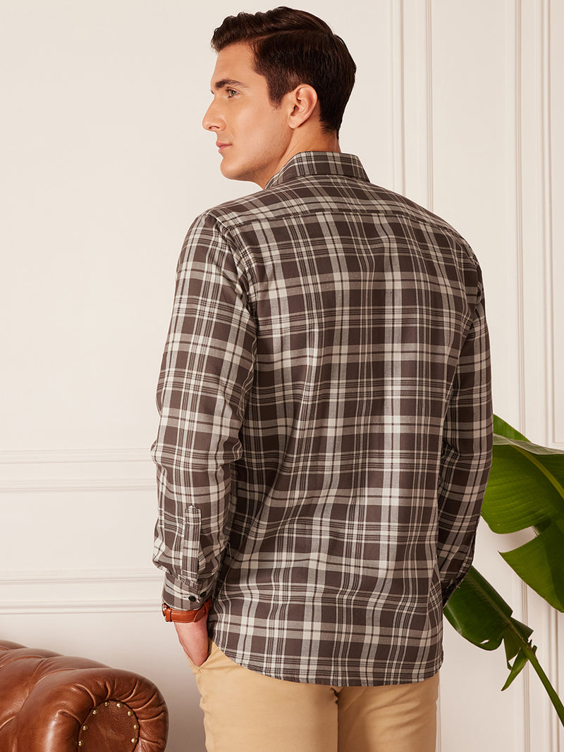 DENNISON Smart Tartan Checked Button-Down Collar Cotton Casual Shirt