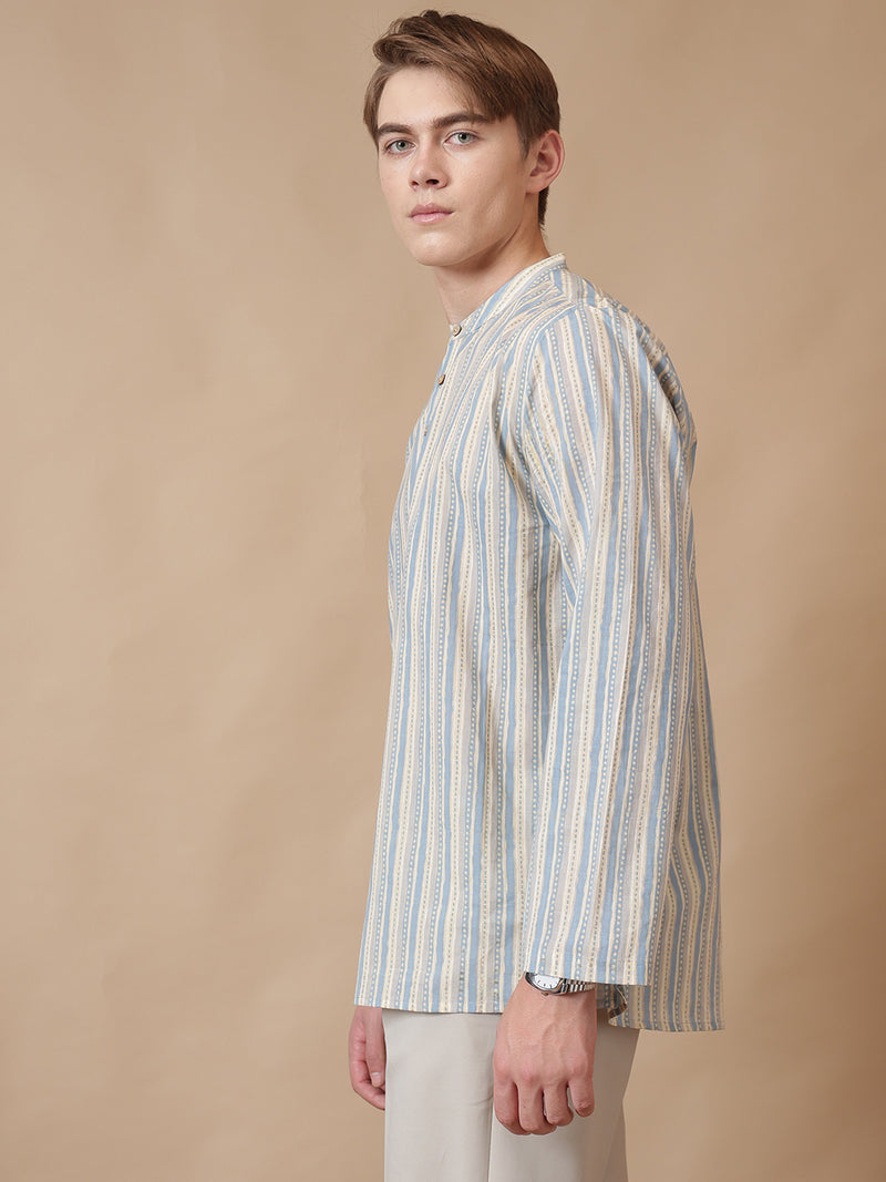 Mandarin Vintage Striped Short Kurta