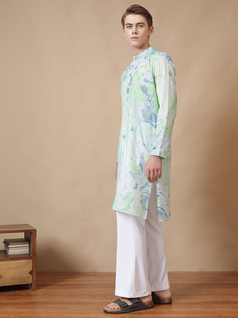 Hand Processed Marble Print Kurta With Natural Color Dyes
