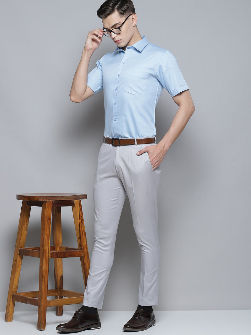 DENNISON Men Grey Smart Tapered Fit Trousers