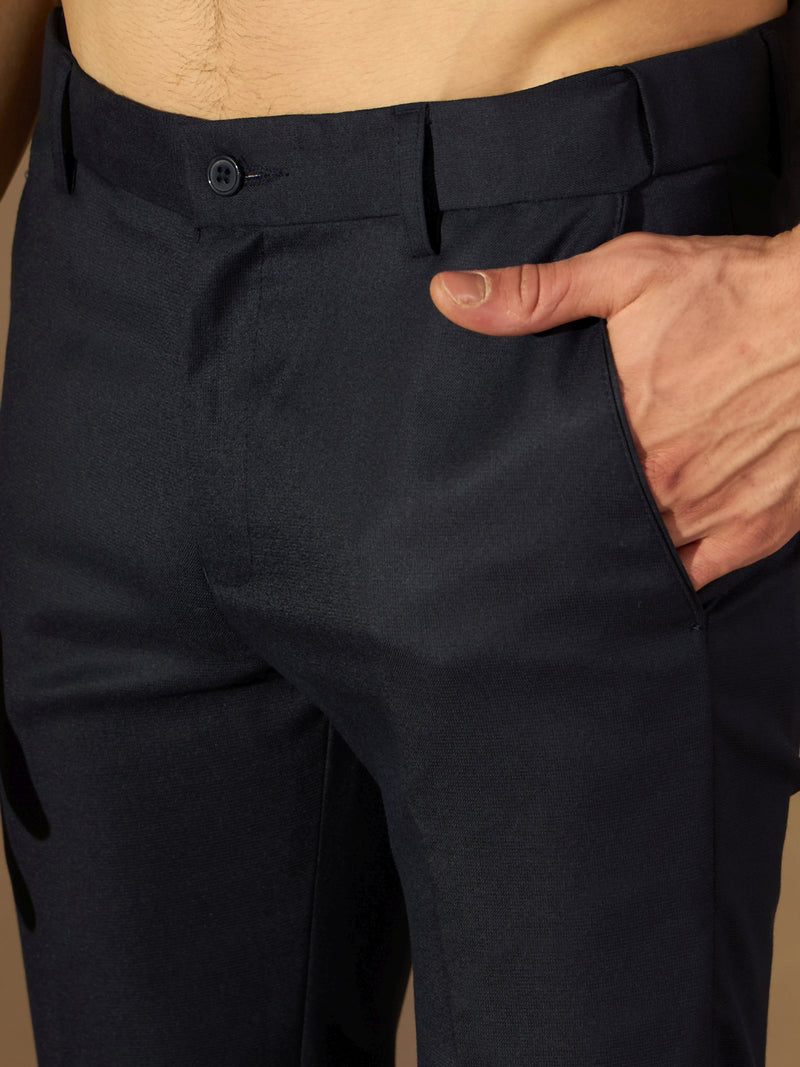 Dark Blue Flexi Waist Casual Trouser