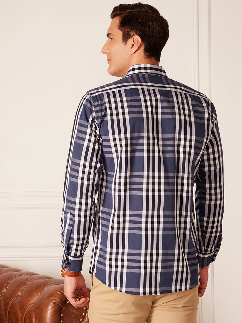 DENNISON Smart Tartan Checked Button-Down Collar Cotton Casual Shirt