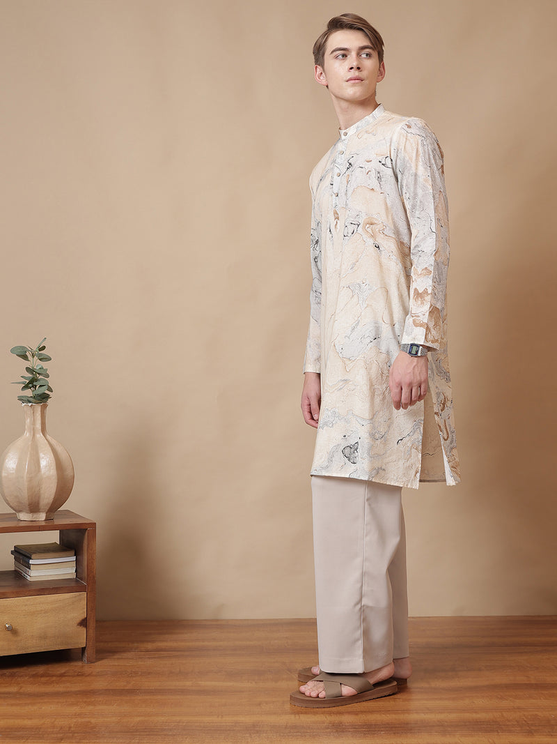 Hand Processed Marble Print Kurta With Natural Color Dyes