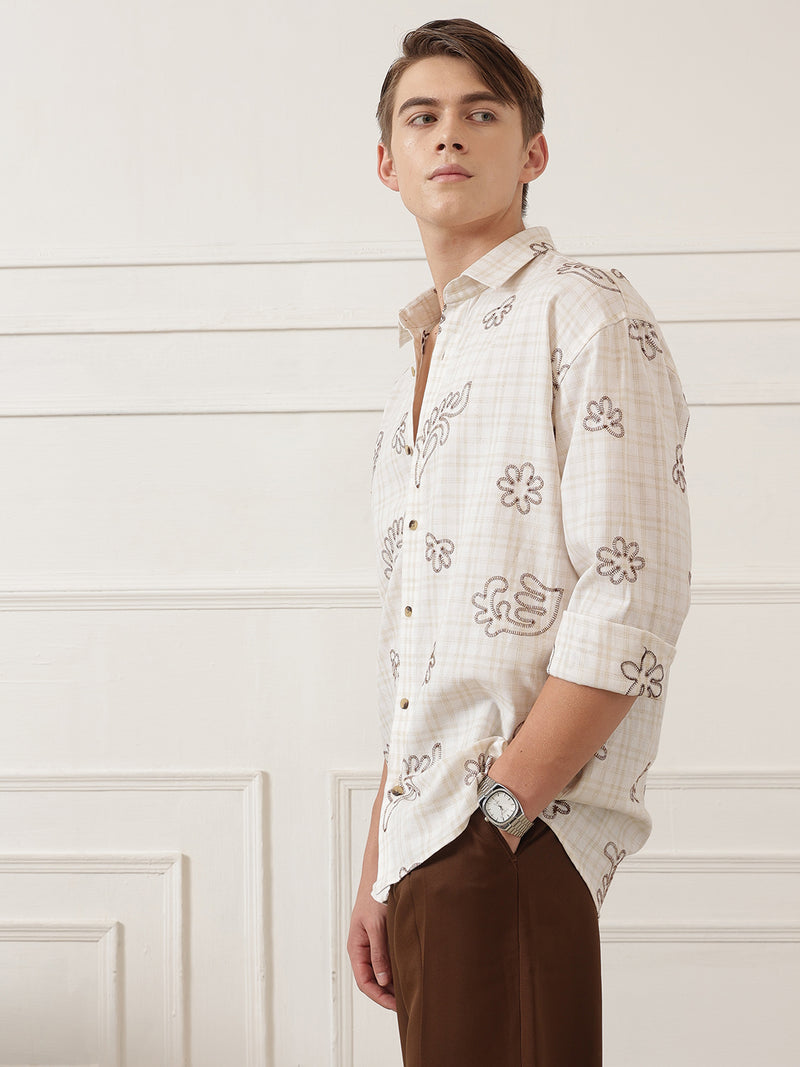 Embroidered & Check Oversized Shirt