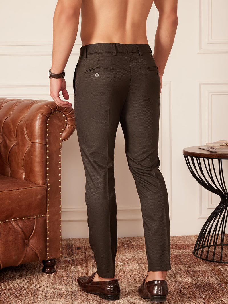 DENNISON Men Brown Smart Tapered Fit Mid-Rise Easy Wash Trousers