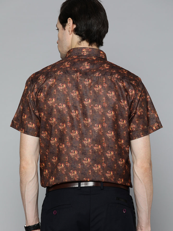 DENNISON Men Brown Comfort Fit Floral Print Casual Shirt