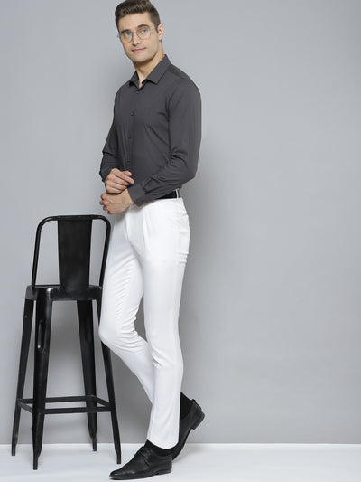 DENNISON Men White Smart Tapered Fit Pleated Formal Trousers