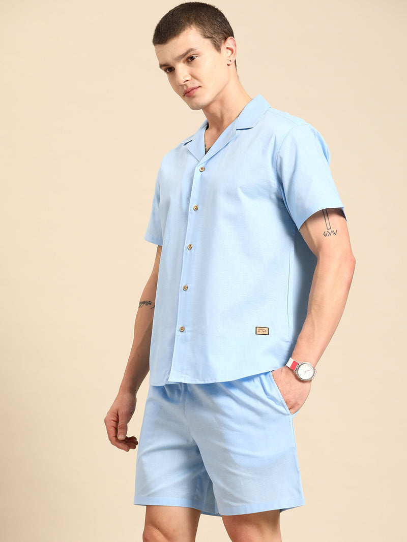 Dennison Solid Cuban Collar Comfort Fit Shirt With Shorts Co-ords