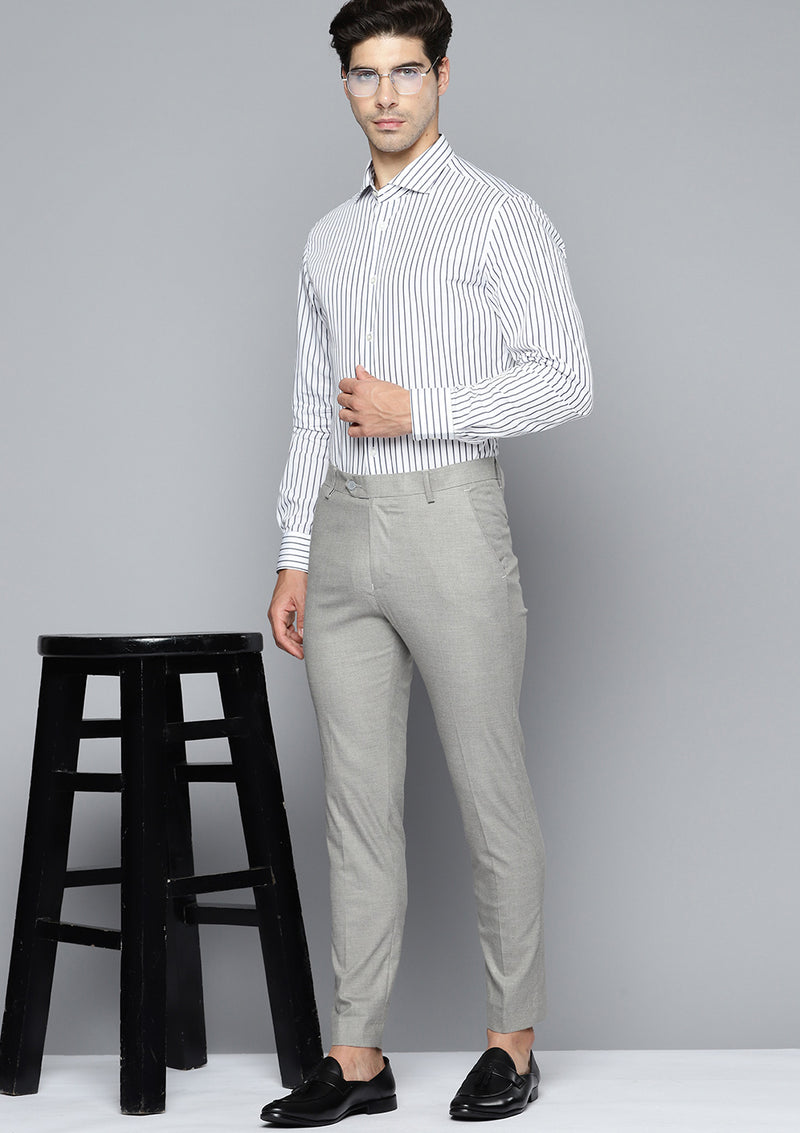 DENNISON Men Smart Tapered Fit Easy Wash Formal Grey Trousers