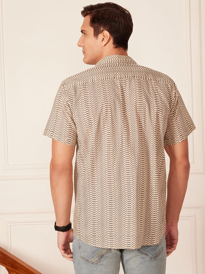 DENNISON Men Beige Block Printed Shirt