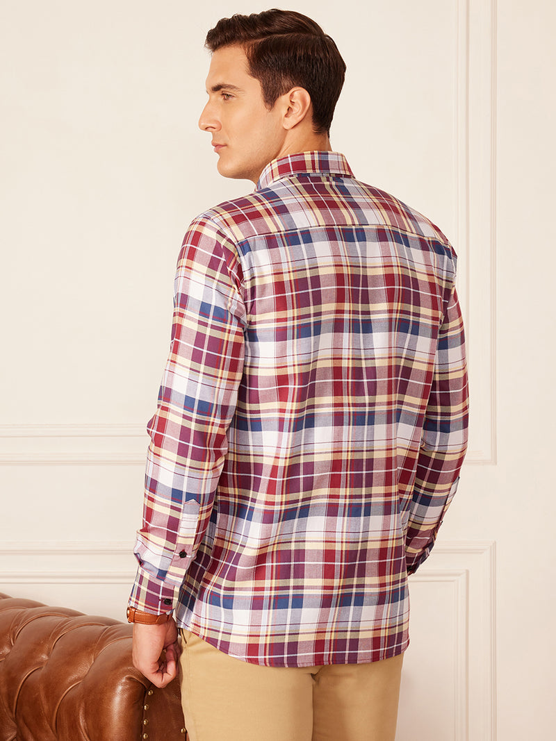 DENNISON Smart Tartan Checked Button-Down Collar Casual Shirt