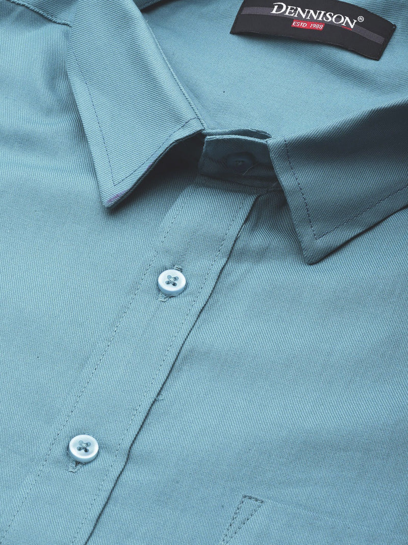DENNISON Men Blue Smart Slim Fit Pure Cotton Solid Formal Shirt