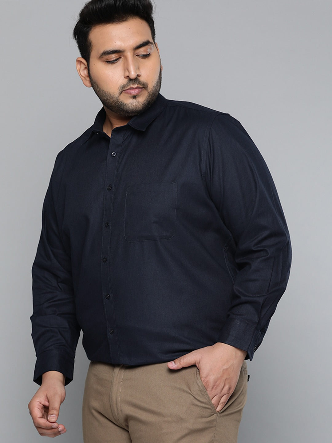 Navy Blue: Spread Collar Shirt