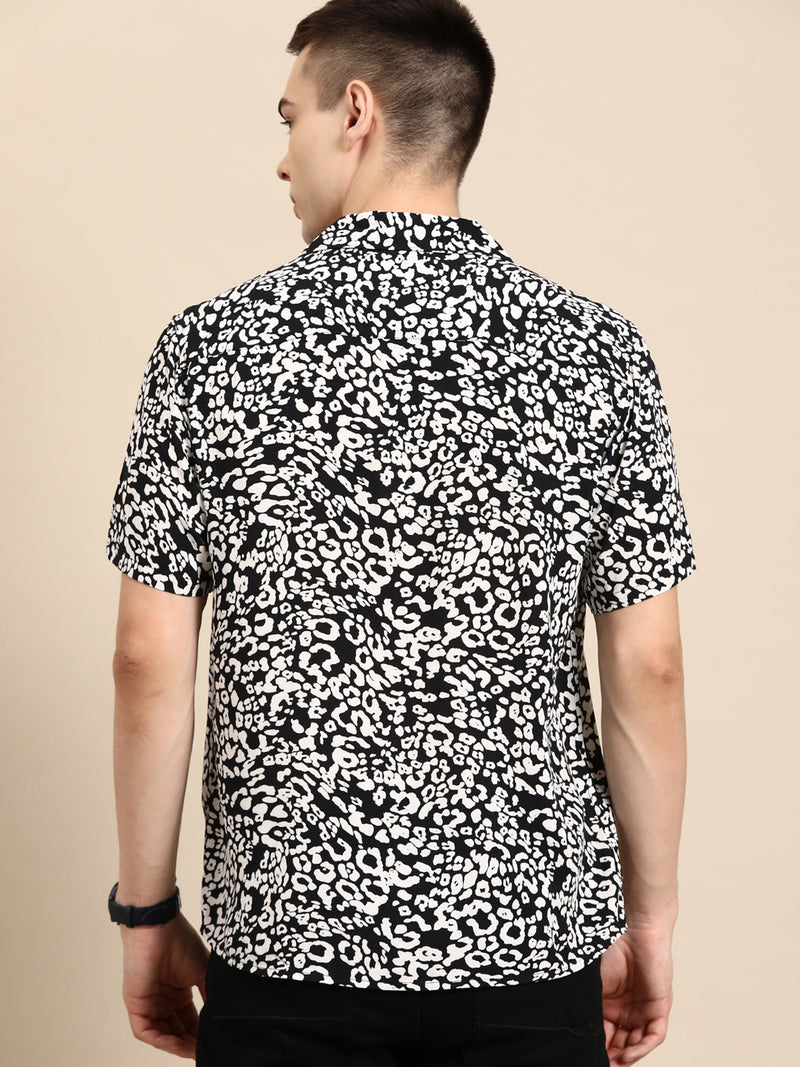 DENNISON Men Black Smart Abstract Printed Cuban Collar Casual Shirt