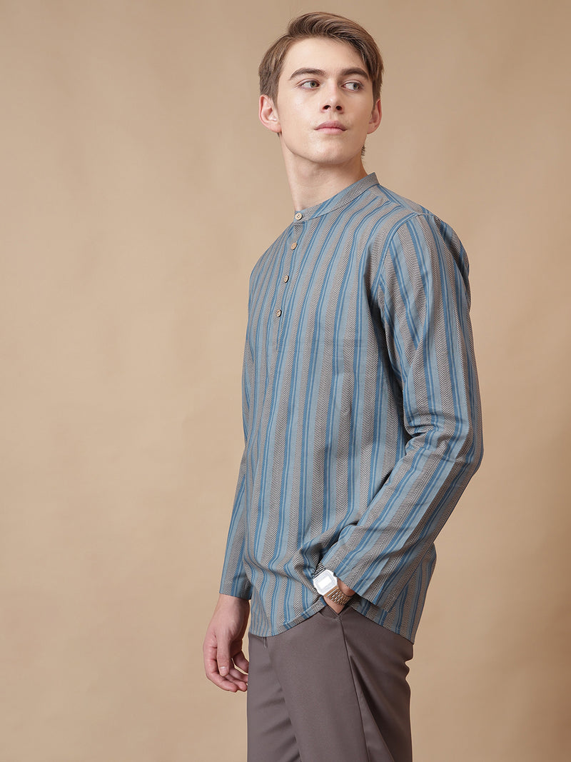 Mandarin Vintage Striped Short Kurta