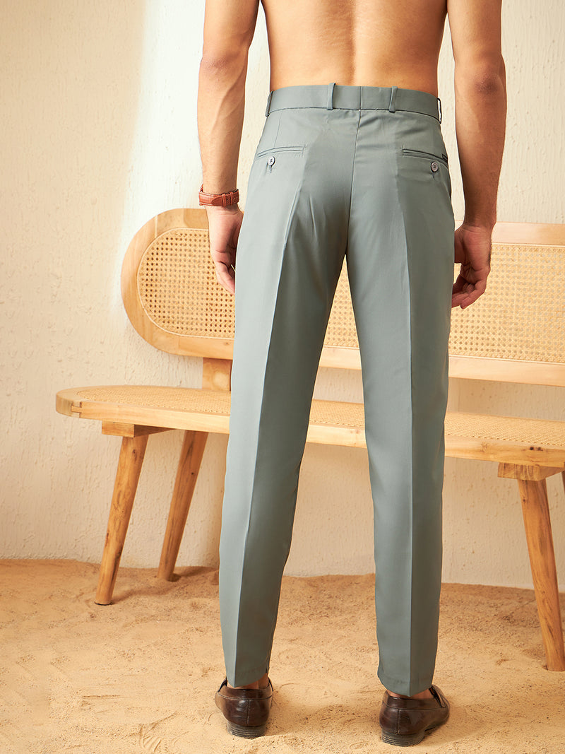 DENNISON Men Smart Tapered Fit Sage Green Color Formal Trousers