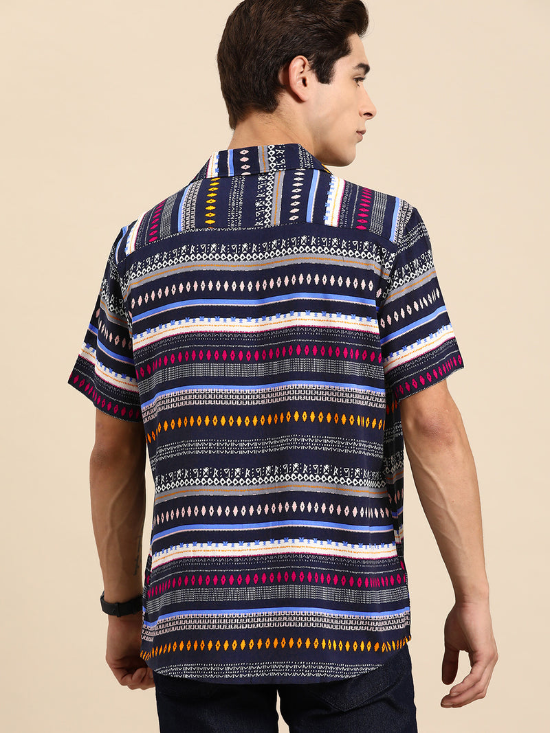Multicoloured: Half Sleeves Block Printed Shirt