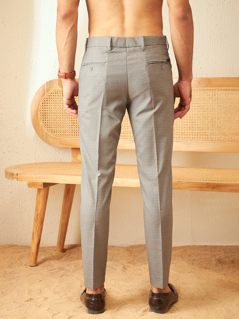 DENNISON Men Checked Smart Tapered Fit Easy Wash Light Grey Color Trouser