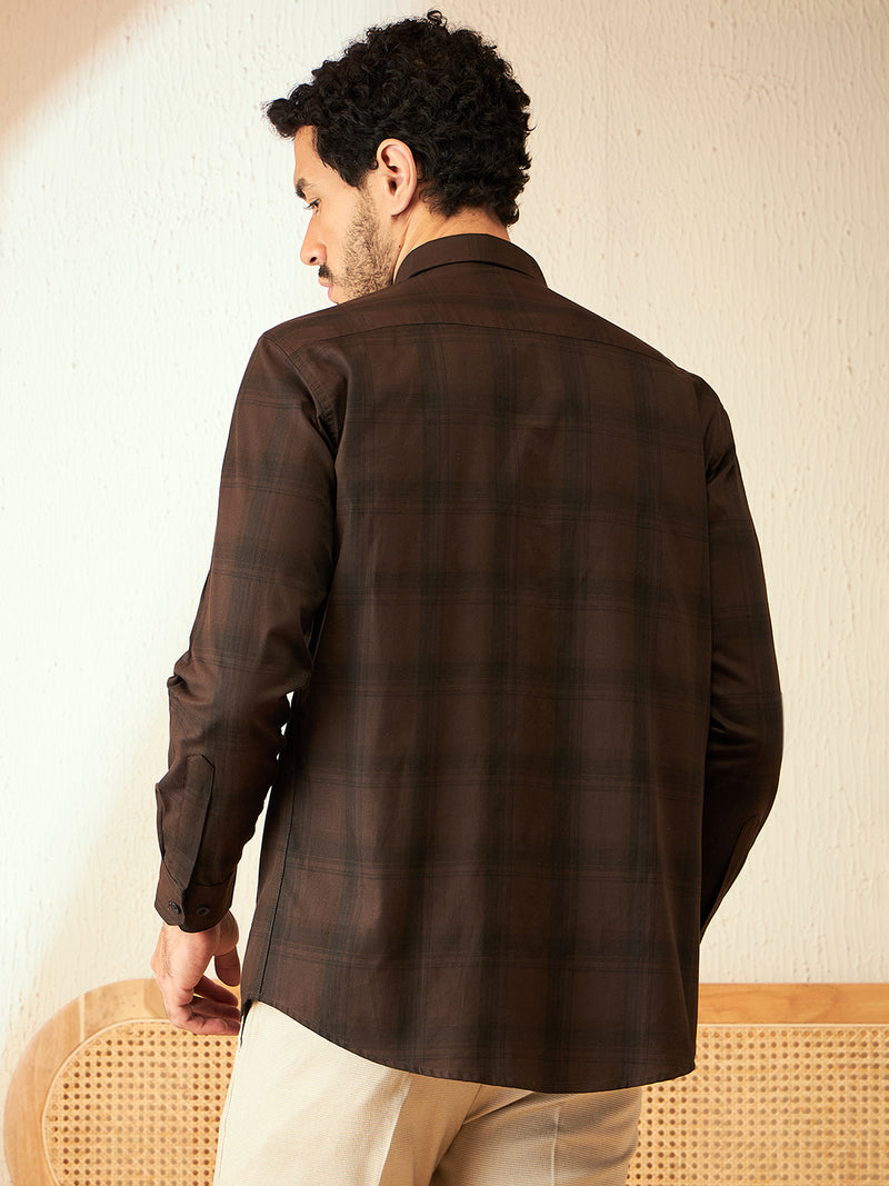 Brown: Smart Checked Casual Shirt
