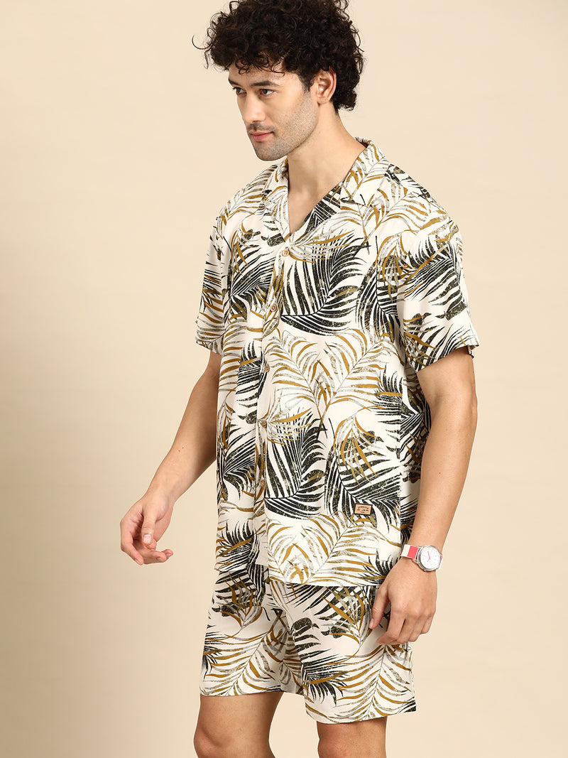 DENNISON Men Comfort Fit Coord Set | Printed Shirt With Shorts