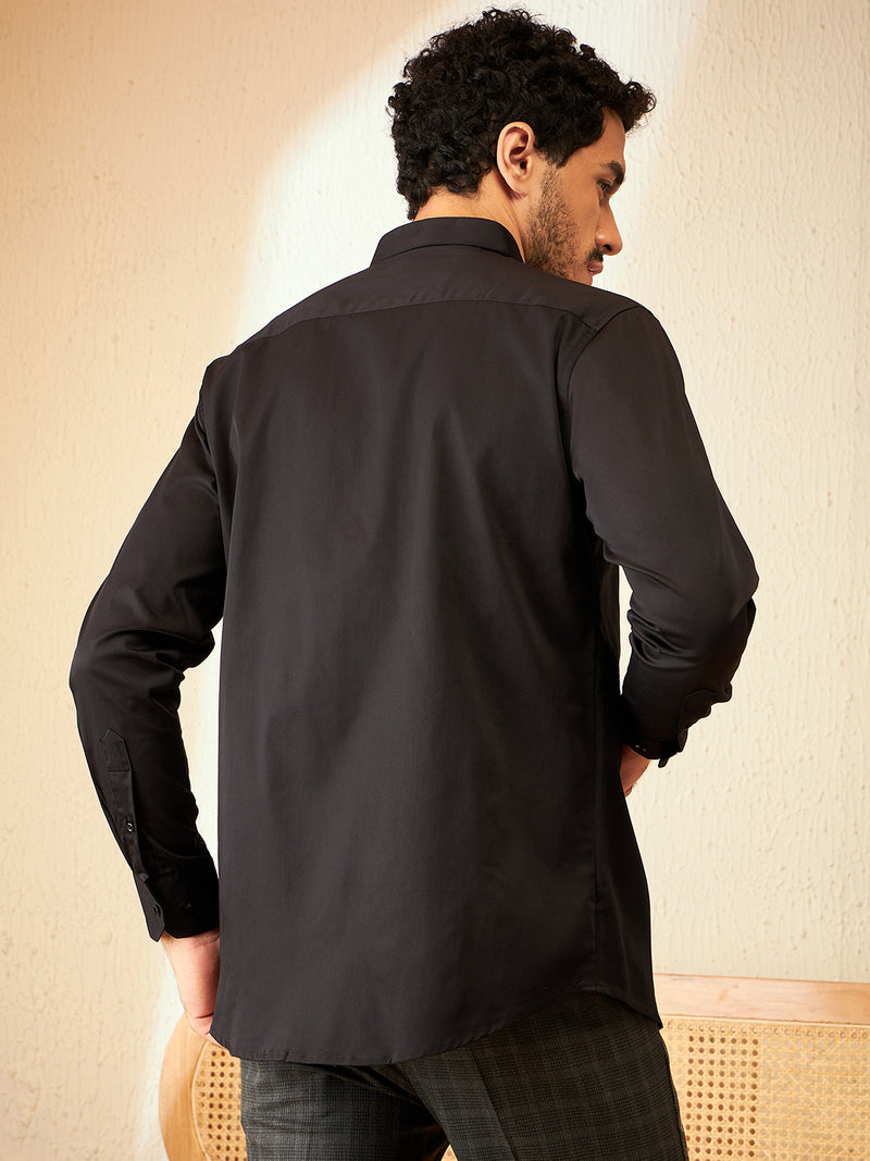 Black: Full Sleeves Floral Party Shirt