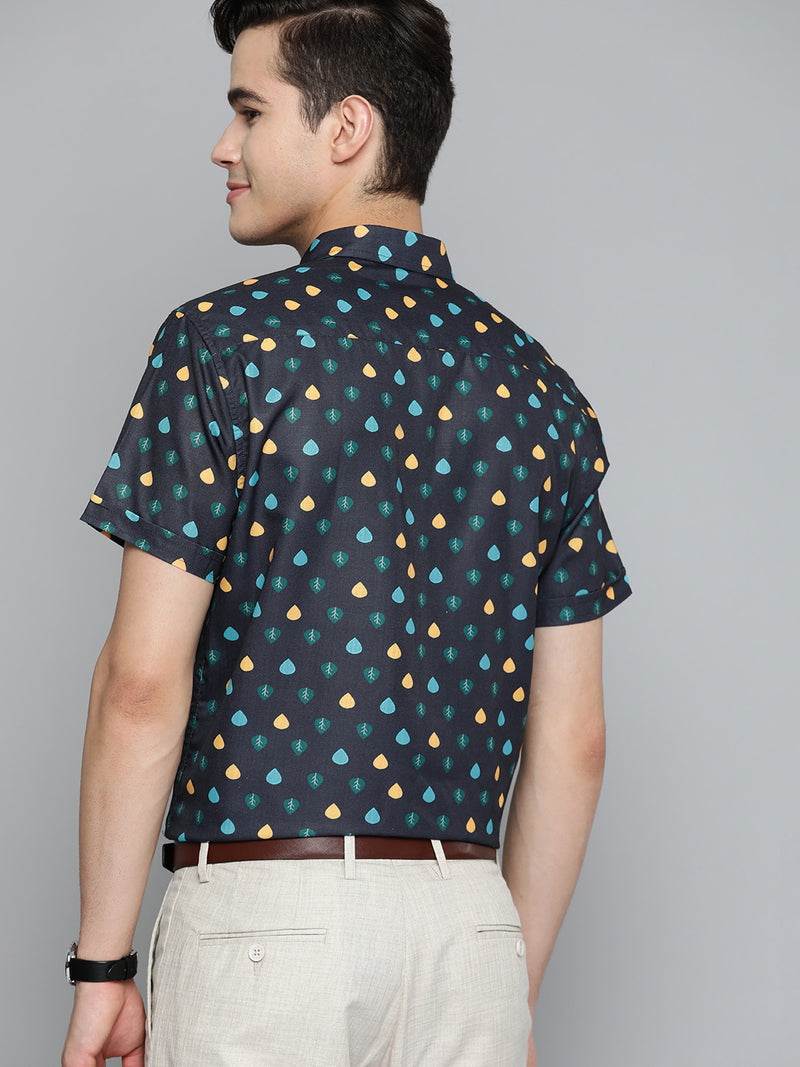 Navy Blue: Half Sleeves Comfort Printed Shirt