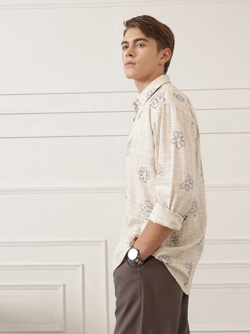 Embroidered & Check Oversized Shirt