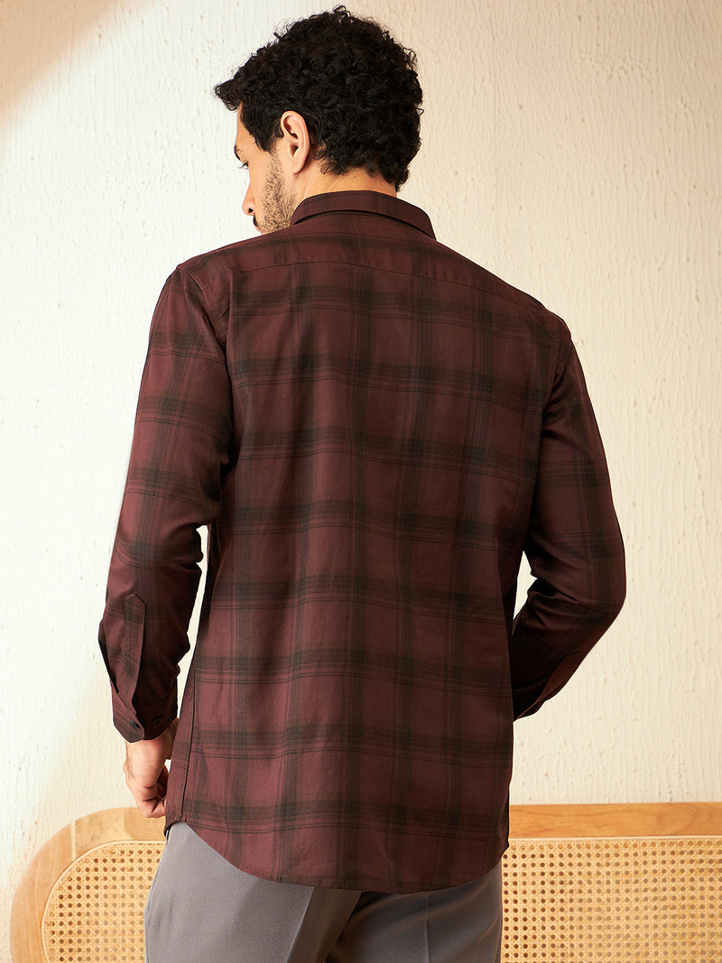 Maroon: Full sleeves Checked Shirt