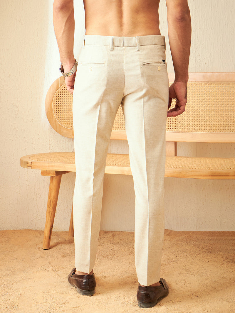 DENNISON Smart Tapered Fit Easy Wash Beige Trousers