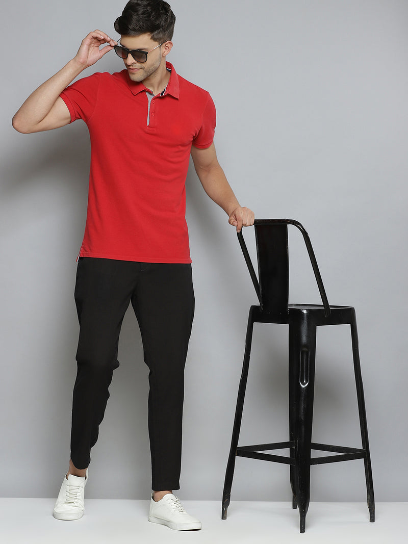 DENNISON Men Black Relaxed Tapered Fit Easy Wash Trousers