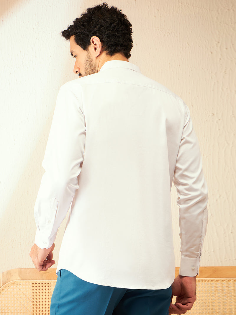 White: Full sleeves Floral Printed Opaque Party Shirt