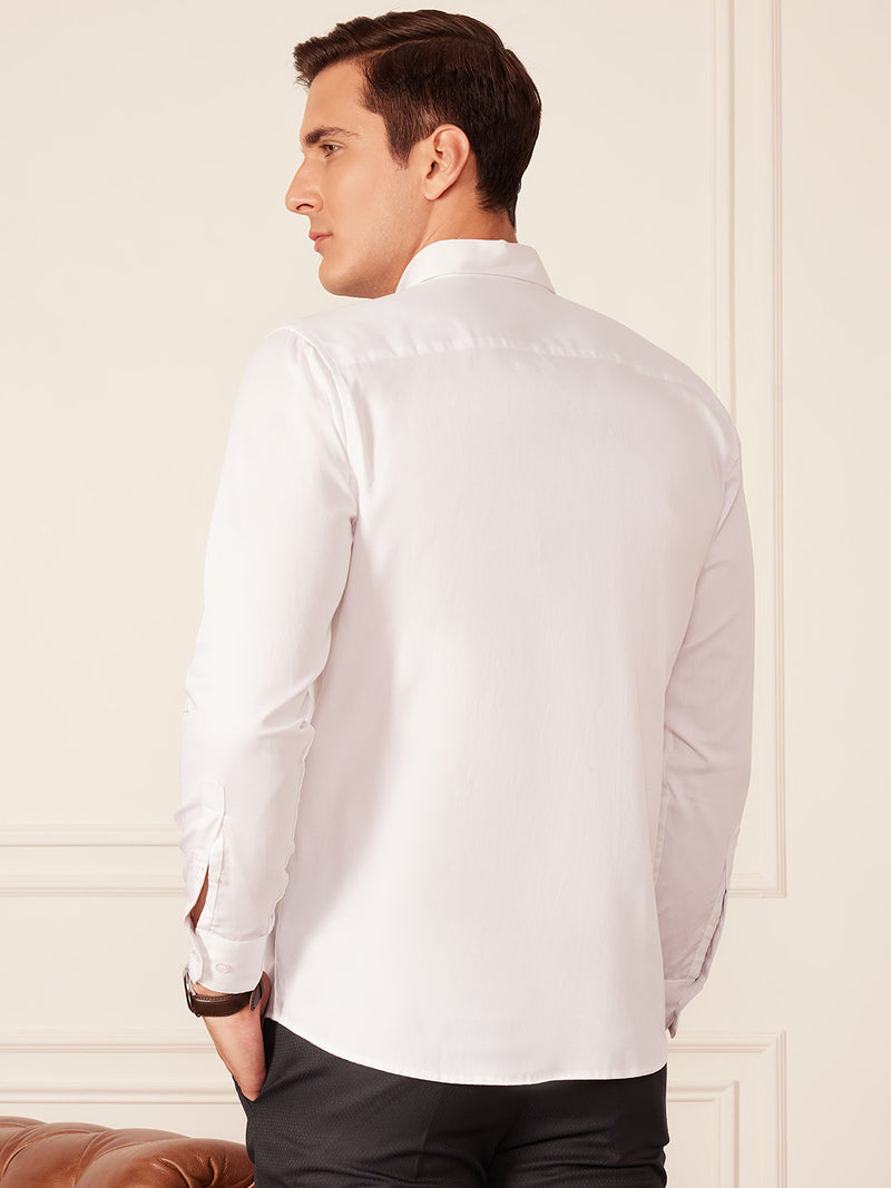 White: Full Sleeves Polka Dot Printed Party Shirt