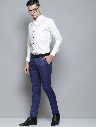 DENNISON Men Blue Smart Tapered Fit Formal Trousers